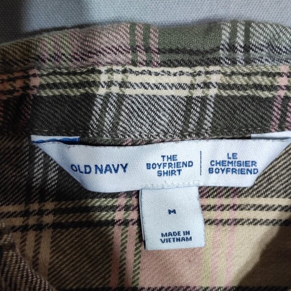 Old Navy flannel shirt women's size M pink white grey The Boyfriend Shirt - Picture 5 of 9